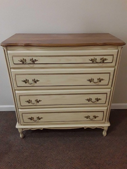 Beautiful French Provincial Dresser with Classy Wood Grain Top. Heavy. Nice quality.