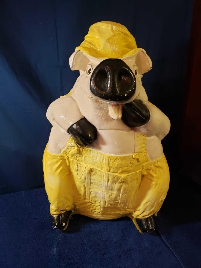 Very Large Ceramic Piggy Bank in Yellow Overalls