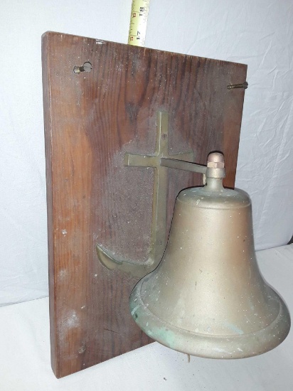 Awesome Ship Bell with Anchor Accent on Wood Board