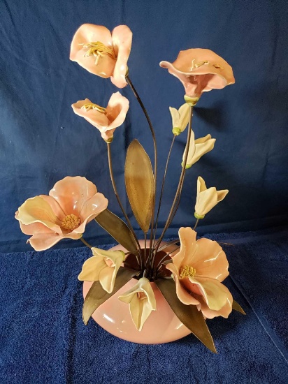 Porcelain Orchids w/ Brass Leaves