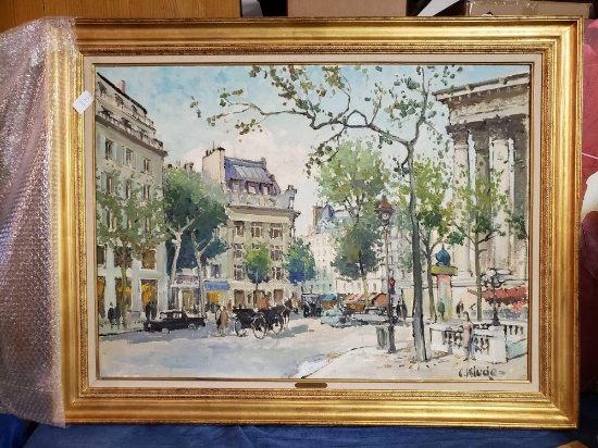 Large Oil Painting Signed by C. Kluqie, Street Scene, Gorgeous