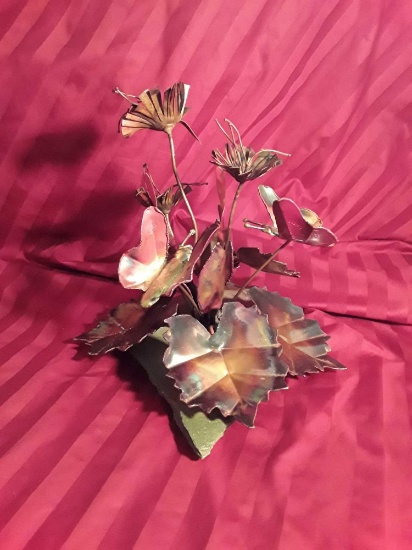 Aclectic Metal Flower and Butterfly Sculpture