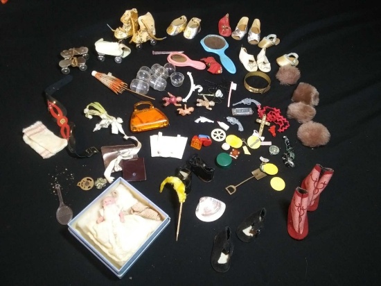 Vintage Doll Accessories including Lucite Doll Bag