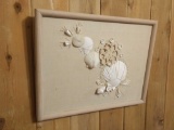 Shell Art On Burlap Canvas, Sewn and Secures. SIGNED