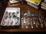 4 Complete Place Setting, Unmarked Flatware, Including Large Serving Utensils and Extras