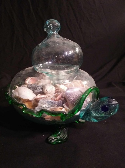 Very Cute Hand Blown Art Glass Turtle with Shells