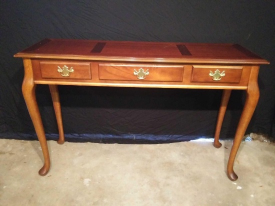 Lovely Deep Wood Console / Entryway Table with 3 Drawers
