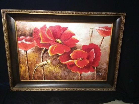 Lovely 32"x 43" Golden Framed, Original Oil Painting on Stretched Canvas. SIGNED