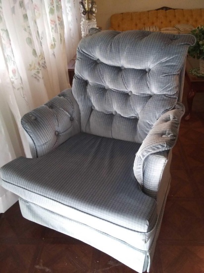 Satin Blue Vintage Swivel Rocking Easy Chair