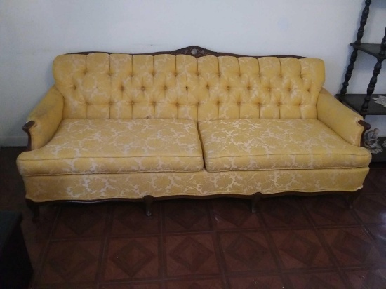 Vintage Canary Yellow Sitting Room Dark Wood Couch