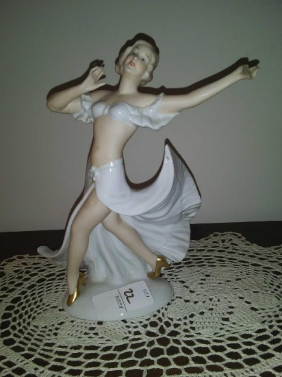 Vintage Wallendorf Porcelain Lady Figurine Flamenco Dancer in Revealing Outfit. Made in Germany