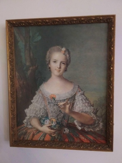 Very Vintage 17" x 21" Framed Picture of Louise De France by Nattier