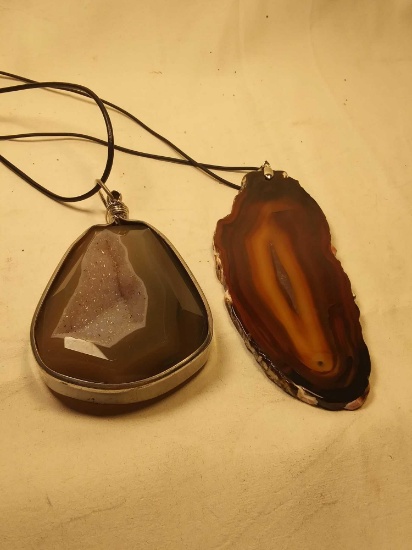 Pair of Warm, Earthy-tone, Geode Pendants