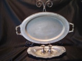 2 Very Nice Metal Trays with (2) Petite Stylized Candlestick Holders