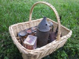 Large Picnic-style Basket, Loaded with all kinds Of Old Metal and Other Odditiea