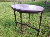 Antique, Light Weight, Dark Wood Oval Top, Embellished Leg, Table