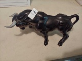 Vintage Porcelain Black Bull with Red Eyes in a Fighting Stance