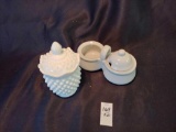 White Milk Glass Hobnail Crown Rim Apothecary Medicine/Candy Jar and