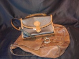 (2) gold duck leather collection purse and leather satchel