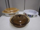3 Pc Glass Baking Lot: Vision, Fire King, Anchor Hocking