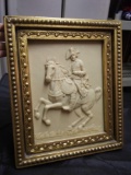 Impressive Three Dimensional Resin Portrait of Frenchmen on Horse, Gilded-colored Frame