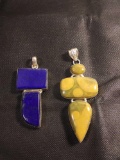 (2) Strong Stone Pendants with Metal Settings