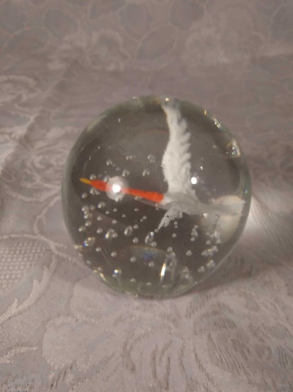 Gentile Art Glass Paperweight Flying Goose Vintage Hand Made Controlled Bubbles