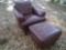 Natuzzi Reddish-Brown Leather Arm Chair with Matching Foot Stool