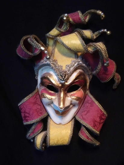 Custom Handmade Mardi Gras Mask, Jester Purple, Gold