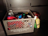 Crate of Cleaners and Other Fluids, Partial Bottles