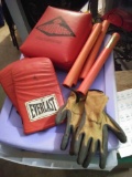 Everlast boxing gloves, Century punching pad, numchucks, Carhartt