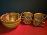 Sango Splash Pottery Drip Glaze Mixing Bowls and Jumbo Coffee Mugs