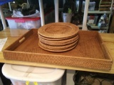 Huge wicker serving tray with eight wicker Chargers