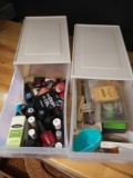 two level stackable drawers with personal care products including nail polish
