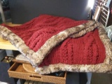 Awesome Bright Red Thick Weave Afghan with Fur-Look Edge