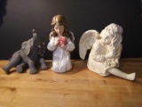 3 resin statues: one elephant, two angels