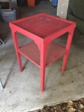 Shabby chic red painted two tier table