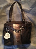 Genuine Black COACH Handbag with Snake-skin PLUS Linen Coach Bag