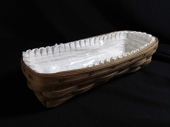 Small Narrow Longaberger Basket with Ivory Cloth and Plastic Liners