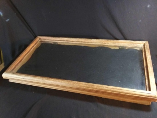 Very Nice Rustic Shallow Wood Frame Glass Top Hinged Display Case