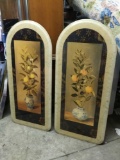Pair of tall resin orange blossom Arch plaques, wall hangings