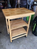 Rolling collapsing kitchen butcher block shelf