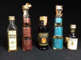 (5) OLD Assorted Glass MINI Liquor Bottles, some with contents. CAN NOT BE SHIPPED