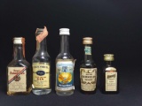 (5) OLD Assorted Glass MINI Liquor Bottles, some with contents. CAN NOT BE SHIPPED