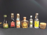 (6) OLD Assorted Glass MINI Liquor Bottles, some with contents. CAN NOT BE SHIPPED