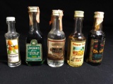(5) OLD Assorted Glass MINI Liquor Bottles, some with contents. CAN NOT BE SHIPPED