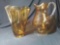 (2) Gorgeous Amber Glass Art Pieces: Pitcher and Vase