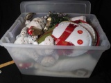 Container with Shimmering Holiday Decor Including Lenox Snowman, Fake Snow Filler, and Cuteness!