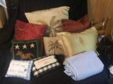 Nice bunch of throw pillows, palm tree style and more, including Frank