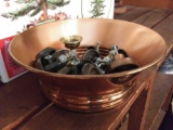 Genuine Grouping of Vintage Drawer Pulls in Copper Bowl